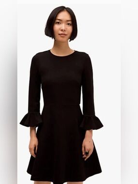 Kate spade Black Ruffle-Sleeve Fit & Flare Dress